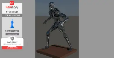 Robotic endoskeleton posed on a platform, designed for 3D printing.