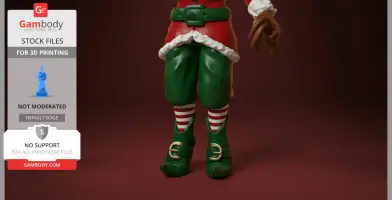 Festive elf figure wearing a red coat, green pants, and pointed shoes with gold buckles, for 3D printing.