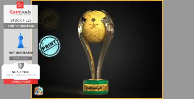 A gold and silver trophy with a globe design and a green base, labeled 'Saudi Super Cup' in Arabic.
