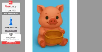 Cute pig holding a decorative basket, ready for 3D printing.
