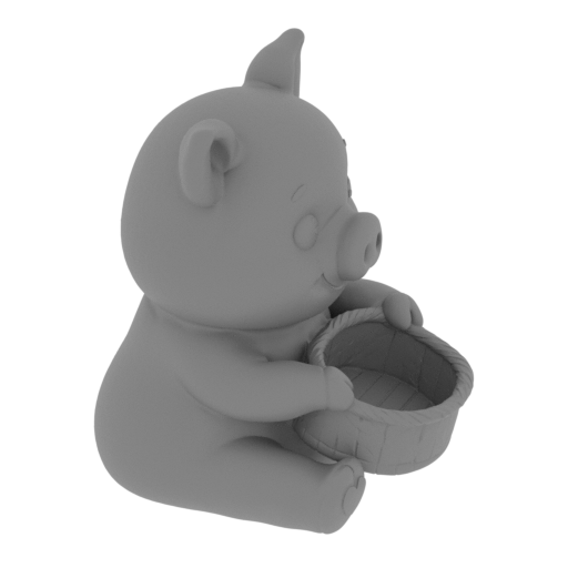 Cute cartoon pig holding a woven basket.-mesh.stl