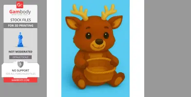 Cute cartoon deer holding an empty basket, ready for 3D printing.