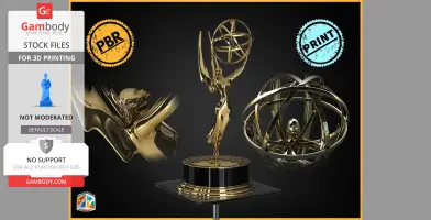 Golden Emmy Award 3D model for printing, featuring a winged figure holding an atom.
