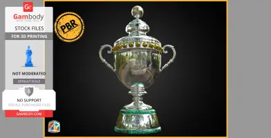 A reflective silver trophy with ornate handles and gold accents, designed for 3D printing.