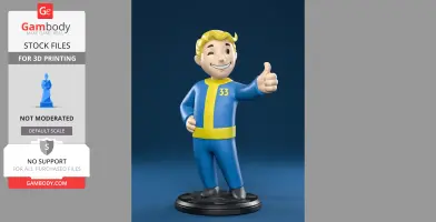 Smiling cartoon figure in blue and yellow suit giving a thumbs-up.