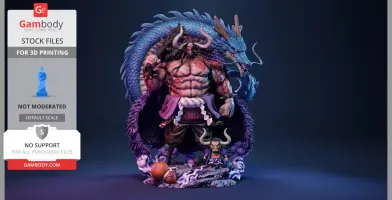 Muscular character with horns and long hair, holding a club, surrounded by a coiling dragon.