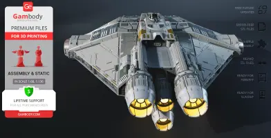 A detailed 3D model of the Star Wars Ghost ship, ready for printing, with assembly and support info.