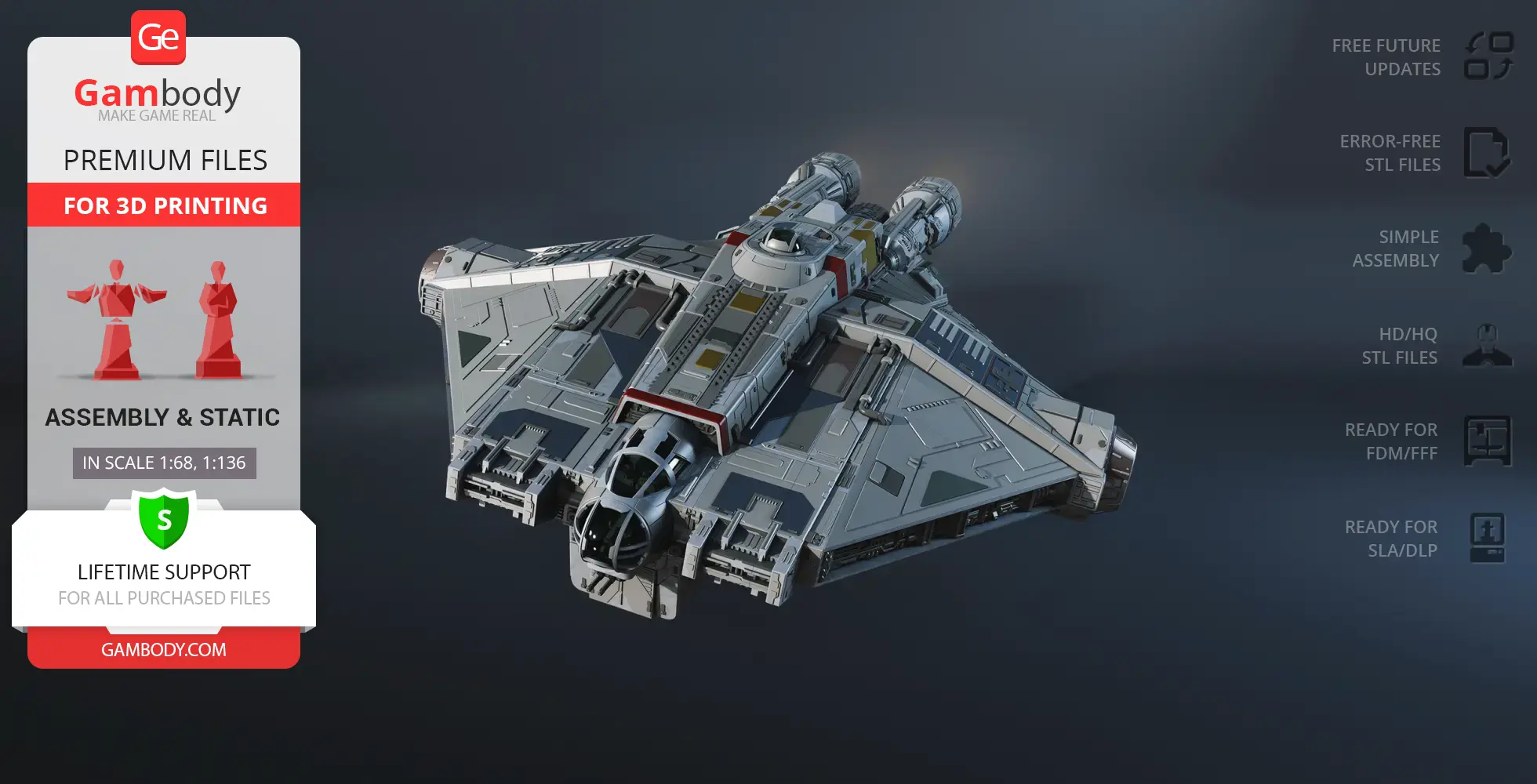 3D model of Ghost VCX-100 ship from Star Wars Rebels, ready for printing with detailed features.