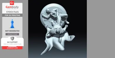 Superman and Joker battling in dramatic 3D scene, Superman flying upward, Joker positioned above.