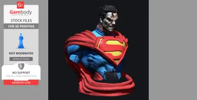 Bust of Superman with Joker face, detailed suit, and red cape, designed for 3D printing.