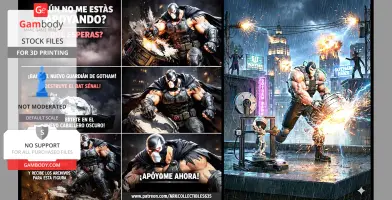 Bane smashing the Bat-signal on a rainy rooftop in Gotham; city skyline in the background.