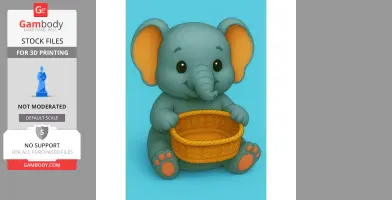 A cute elephant holding a decorative basket, designed for 3D printing.
