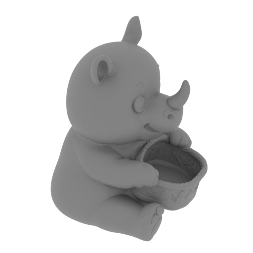 Cute cartoon rhino holding a basket.-mesh.stl