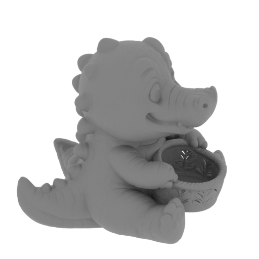 Cute green dinosaur holding a decorative basket.-mesh.stl