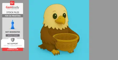 Cute eagle figure holding a detailed gift basket, designed for 3D printing.