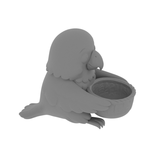 Cute green parrot holding a decorative bowl.-mesh.stl