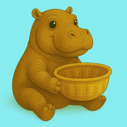 Cute hippo holding a decorated basket, ready for 3D printing.
