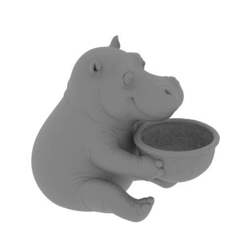 Cartoon hippo holding a decorative bowl.-mesh.stl