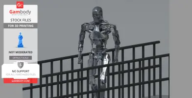 Terminator T-800 3D model on a platform, depicted with detailed mechanical features.