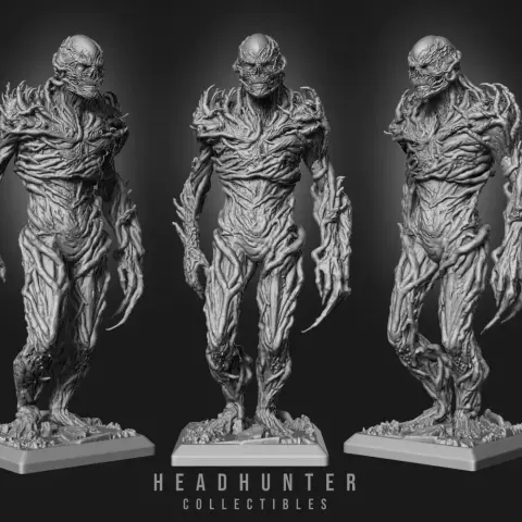 A detailed 3D model of a monstrous, vine-covered humanoid figure in a dynamic pose for 3D printing.