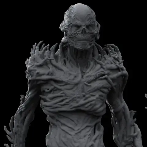 A detailed 3D model of a monstrous, vine-covered humanoid figure in a dynamic pose for 3D printing.
