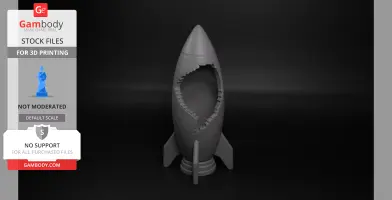 A cracked rocket-shaped desk organizer, designed for resin 3D printing.