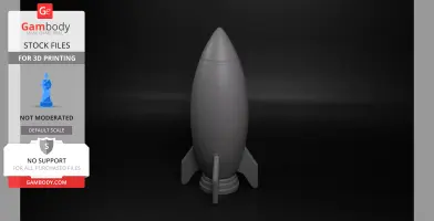 A sleek, gray rocket-shaped desk organizer model for 3D printing, displayed on a black background.