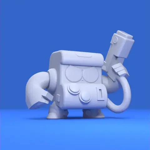 Blocky robot character with one arm raised, designed for 3D printing, from Brawl Stars game.