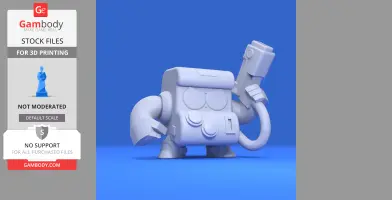 3D model of a retro-style robot character with a large head and gun, designed for 3D printing.