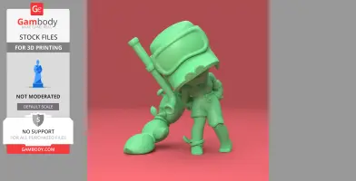 Figure with oversized hat and cannon, posing in cartoonish style for 3D printing.