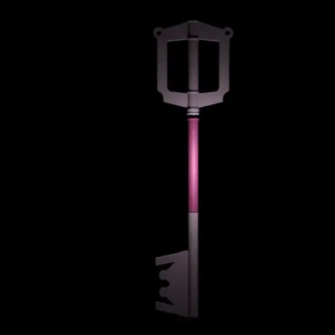 A stylized KeyBlade with a square guard and toothed blade on a dark background.