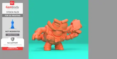 Cartoonish cowboy character 3D model, with a hat and mustache, posed with a raised arm.