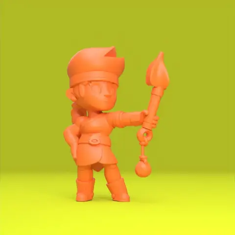 3D model of a stylized character holding a torch, designed for 3D printing.