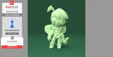 Chibi-style character model with wings and weapon, designed for 3D printing.