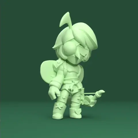A stylized 3D character with winged helmet and large bow, from the game Brawl Stars.
