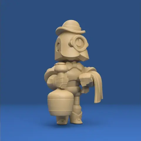 A 3D model of Barley from Brawl Stars, featuring a robot with a hat and a jug.