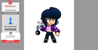Cartoon character with a bat, short hair, purple jacket, and black pants, ready for action.