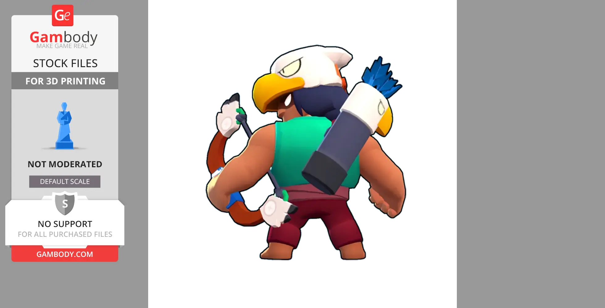 A character with an eagle headdress, quiver, and bow, viewed from behind.