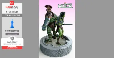 Two green muscular figures in gladiator armor on a stone base, prepared for battle.