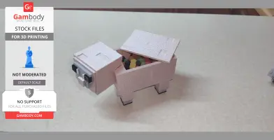 A blocky sheep-shaped candy holder from Minecraft, with colorful candies inside.