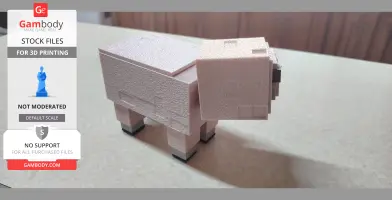 Minecraft-style sheep candy holder model for 3D printing on a table surface.