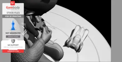 A detailed 3D model of Batgirl holding a controller, with an RC Batmobile on a circular base.