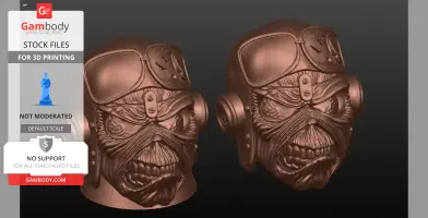 A 3D model of a detailed skull with a pilot helmet and goggles, designed for 3D printing.