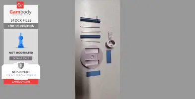 Disassembled 3D-printed jewelry stand components on a flat surface, including base and sliders.