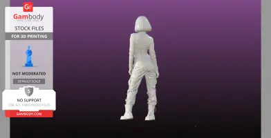 3D model of a person with a bob hairstyle, wearing a fitted shirt and cargo pants, facing away.