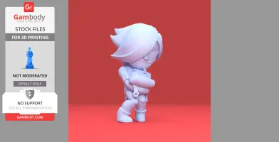 3D model of a stylized character with large hair and glasses, standing with arms crossed.