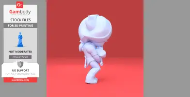 3D model of a stylized character with large hair and futuristic attire, viewed from the side.