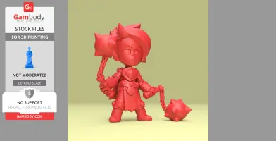 A stylized 3D character with spiky hair, holding a spiked flail, designed for 3D printing.