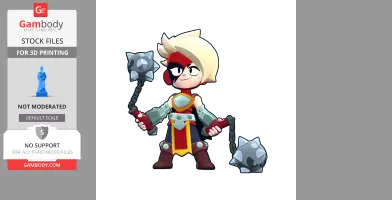 A stylized character with blonde hair, wielding spiked maces on chains, wearing armor and boots.