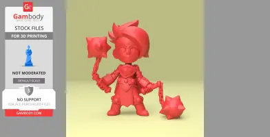 Red 3D model of a stylized character with spiked maces and armor, suitable for 3D printing.